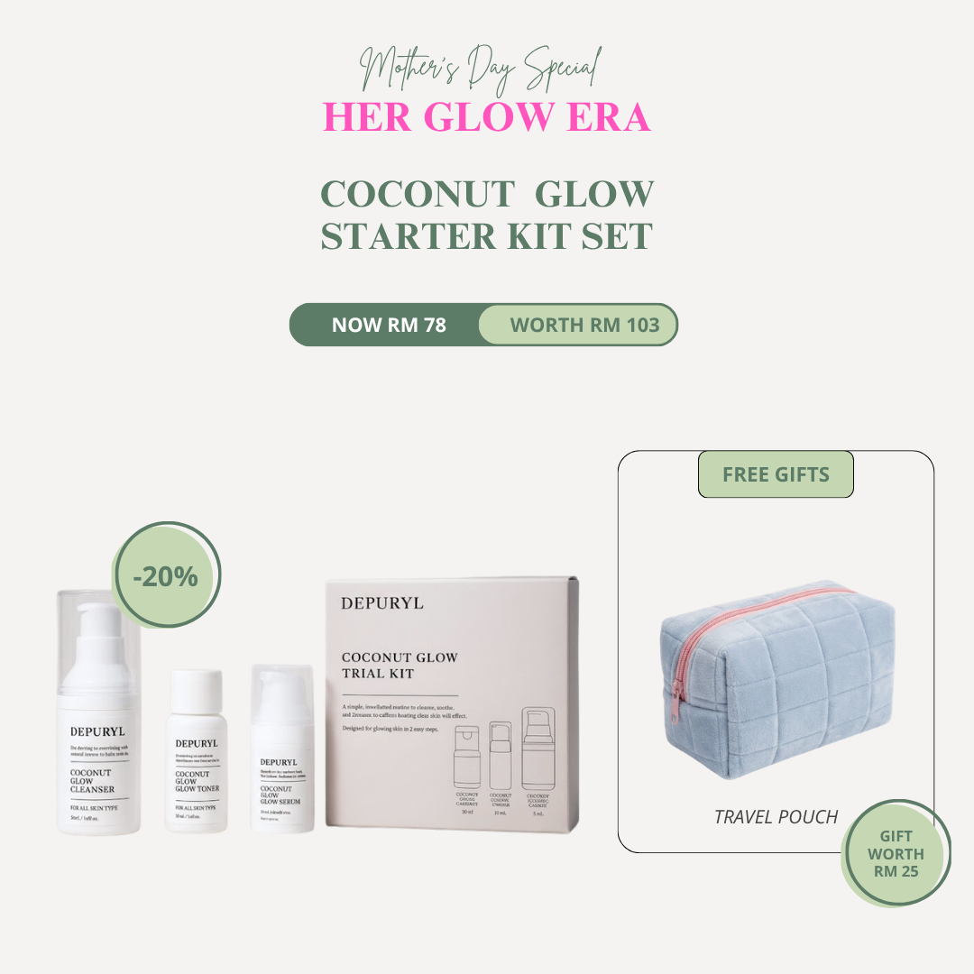 [ HER GLOW ERA ] COCONUT GLOW TRIAL SET [CLEANSER, TONER, SERUM] FREE TRAVEL POUCH