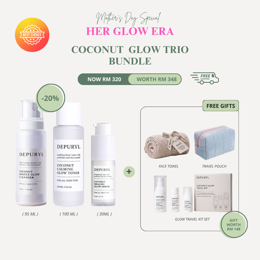 [ HER GLOW ERA ] COCONUT GLOW TRIO SET — Cleanser + Toner + Serum + FREE GIFTS