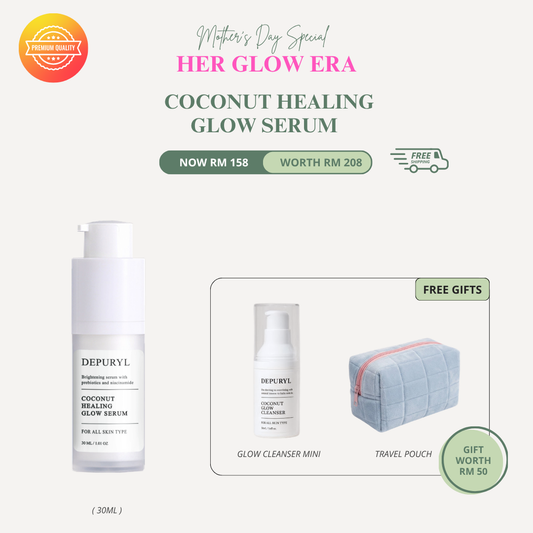 [ HER GLOW ERA ] COCONUT HEALING GLOW SERUM 30ML FREE CLEANSER 95ML + FREE SHIPPING