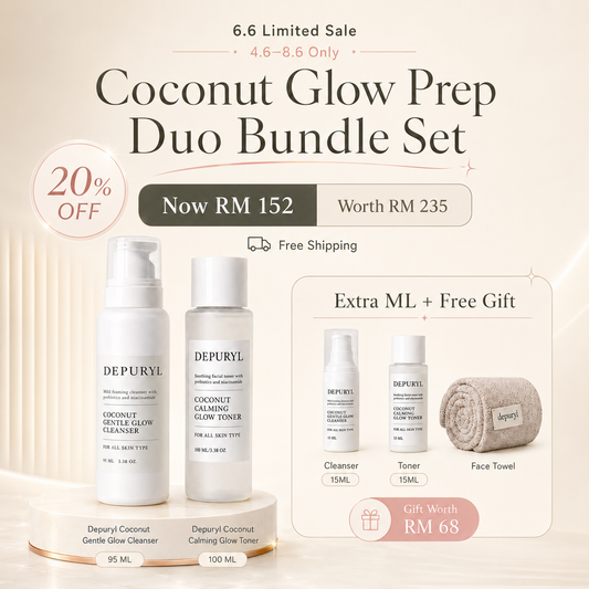 6.6 SALE — COCONUT GLOW PREP DUO 20% OFF + Free Gifts Worth RM68 + Free Shipping Offer valid on 6 June 2026 only.