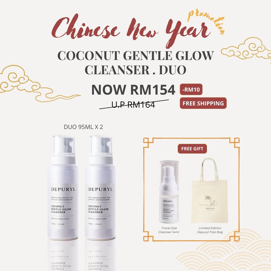 CNY PROMO ! DOUBLE THE GLOW ! COCONUT GENTLE GLOW CLEANSER 95ml x2 [ FREE 14ml Cleanser + Gift Bag ]