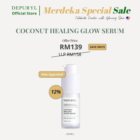 COCONUT HEALING GLOW SERUM 30ml - Newly Upgraded with 3 Active Glow Booster - Niacinamide , Alpha Arbutin and Tranexamic Acid