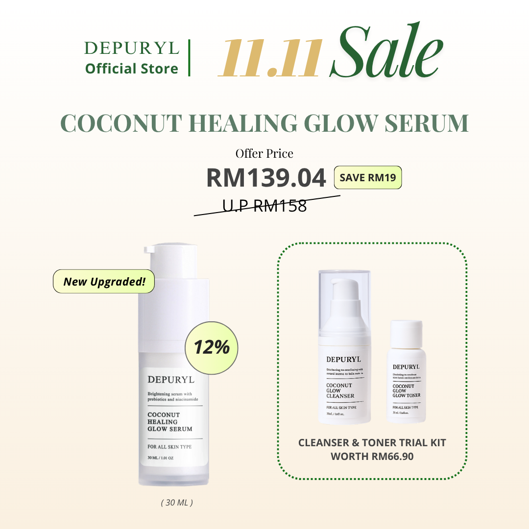 COCONUT HEALING GLOW SERUM 30ml - Newly Upgraded with 3 Active Glow Booster - Niacinamide , Alpha Arbutin and Tranexamic Acid