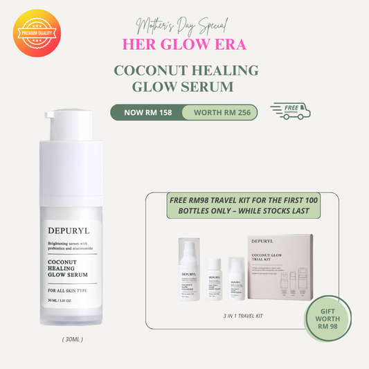 [ HER GLOW ERA ] COCONUT HEALING GLOW SERUM 30ML FREE RM98 LIMITED TRAVEL KIT + FREE SHIPPING